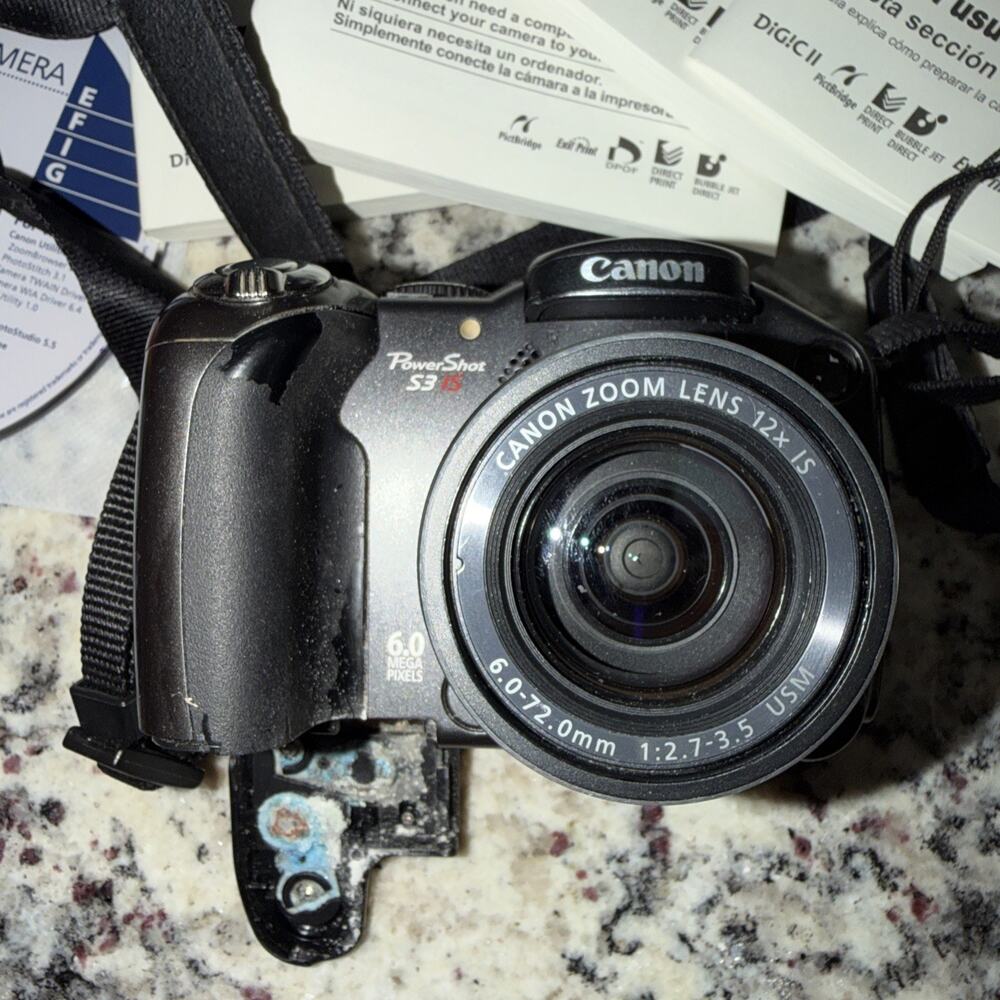 Canon PowerShot S3 IS 6.0MP Digital Camera Black In Box For Parts Not Working - Picture 4 of 10